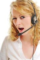 business blonde woman with headset photo