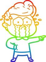 dibujo de línea de gradiente de arco iris hombre llorando de dibujos animados vector