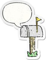 cartoon mailbox and speech bubble distressed sticker vector