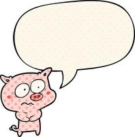 cartoon nervous pig and speech bubble in comic book style vector