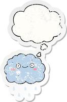 cute cartoon cloud and thought bubble as a distressed worn sticker vector