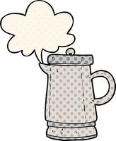 cartoon old metal kettle and speech bubble in comic book style vector
