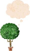 cartoon tree and thought bubble in retro textured style vector