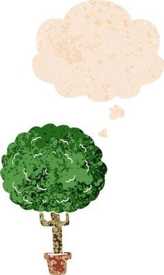 cartoon tree and thought bubble in retro textured style