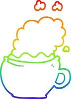 rainbow gradient line drawing cartoon hot cup of coffee vector