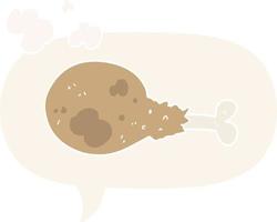 cartoon cooked chicken leg and speech bubble in retro style vector