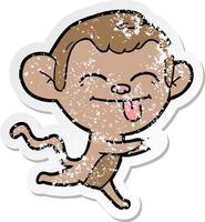 distressed sticker of a funny cartoon monkey running vector