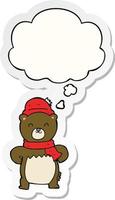 cute cartoon bear and thought bubble as a printed sticker vector