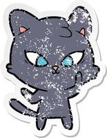 distressed sticker of a cute cartoon cat vector