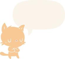 cute cartoon cat and speech bubble in retro style vector