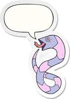 hissing cartoon snake and speech bubble sticker vector