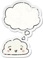 cartoon cloud and thought bubble as a distressed worn sticker vector