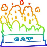 cuenco de dibujo de línea de gradiente de arco iris de comida para gatos vector