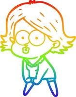 rainbow gradient line drawing cartoon girl pouting vector