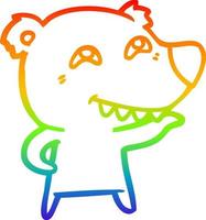 rainbow gradient line drawing cartoon bear showing teeth vector