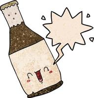 cartoon beer bottle and speech bubble in retro texture style vector