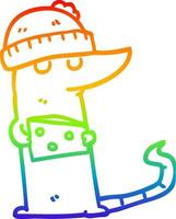 dibujo de línea de gradiente de arco iris ladrón de ratón de dibujos animados con queso vector