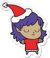 sticker cartoon of a elf girl wearing santa hat vector