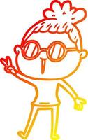 warm gradient line drawing cartoon woman wearing spectacles vector