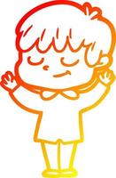 warm gradient line drawing cartoon happy boy vector