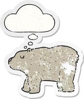 cartoon bear and thought bubble as a distressed worn sticker vector