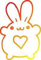 warm gradient line drawing cute cartoon rabbit with love heart vector