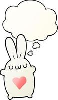 cute cartoon rabbit with love heart and thought bubble in smooth gradient style vector