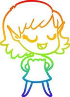 rainbow gradient line drawing happy cartoon elf girl vector