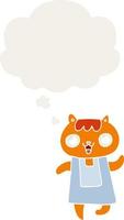 cartoon cat and thought bubble in retro style vector