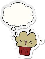 cartoon cupcake and thought bubble as a printed sticker vector