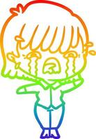 rainbow gradient line drawing cartoon girl crying vector