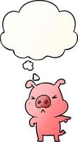 cartoon angry pig and thought bubble in smooth gradient style vector