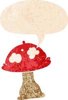 cartoon mushroom and speech bubble in retro textured style vector