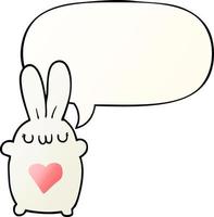 cute cartoon rabbit and love heart and speech bubble in smooth gradient style vector