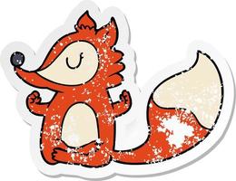 distressed sticker of a cartoon fox meditating vector