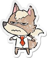 distressed sticker of a cartoon annoyed wolf vector