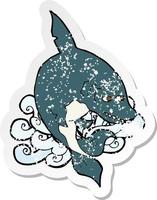 retro distressed sticker of a funny cartoon shark vector