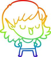 rainbow gradient line drawing cartoon elf girl vector