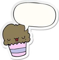 cartoon cupcake and face and speech bubble sticker vector