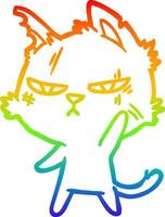 rainbow gradient line drawing tough cartoon cat vector