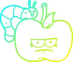 cold gradient line drawing cartoon grumpy apple and caterpillar vector