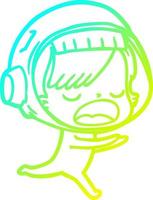 cold gradient line drawing cartoon astronaut woman running vector