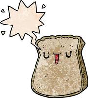 cartoon slice of bread and speech bubble in retro texture style vector