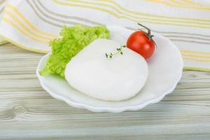 Mozzarella in a bowl on wooden background photo