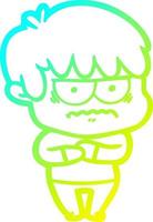 cold gradient line drawing annoyed cartoon boy vector