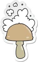 sticker of a cartoon mushroom with spore cloud vector