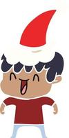 flat color illustration of a laughing boy wearing santa hat vector