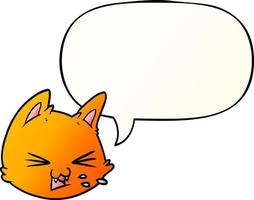 spitting cartoon cat face and speech bubble in smooth gradient style vector