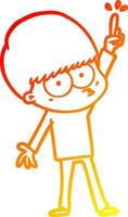 warm gradient line drawing nervous cartoon boy with idea vector