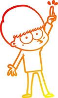 warm gradient line drawing nervous cartoon boy with idea vector